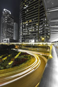 Traffic in downtown at night