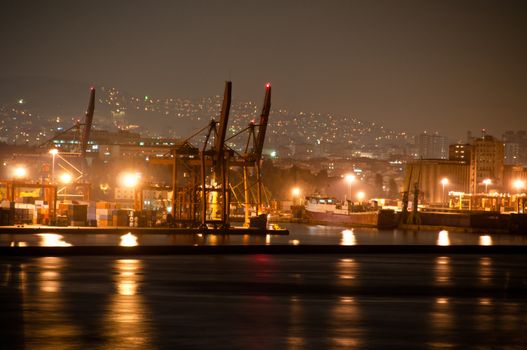 Night view on Haydarpasa container harbour in Istanbul, Turkey