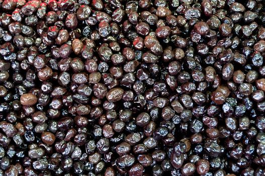 Large collection of black olives on sale at Egypt Bazaar (MisirCarsisi) in Istanbul, Turkey
