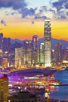 Hong Kong buildings at sunset