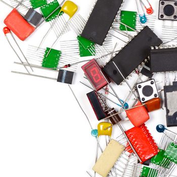 Electronic components on white background