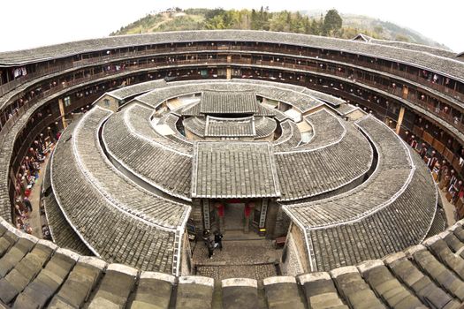 Fujian Tulou house in China. It is the Chinese rural dwellings of the Hakka and others in the mountainous areas in southeastern Fujian, China.