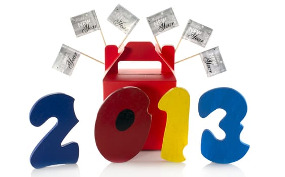 happy new year flags present and text