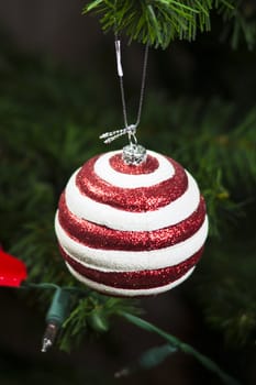 Christmas red ball over bright background