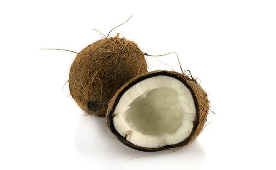 open en closed coconut isolated on white