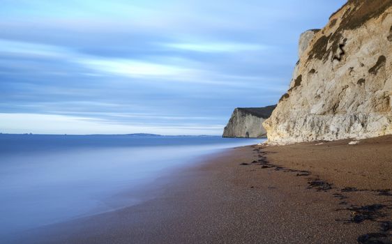 Dreamy seascape at Bats head and Durdle Door beach in Dorset England