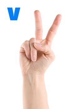 Finger Spelling the Alphabet in American Sign Language (ASL). The Letter V 
