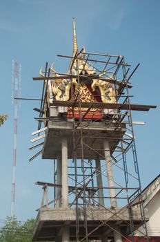contruction of bell tower in Huakuan Temple Yala, Thailand