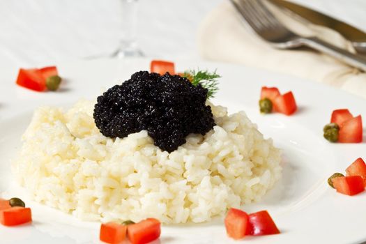 rice with black caviar