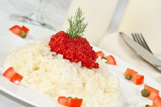 rice with red caviar