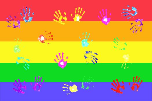 Actual handprints made by children on bold colorful background
;