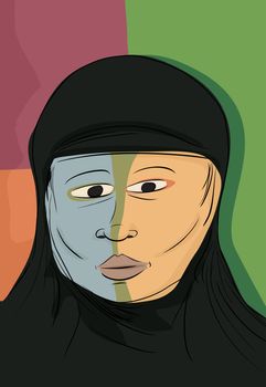 Abstract portrait of serious Muslim woman in black hijab