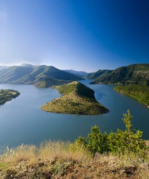 high view of Kardjali lake Bulgaria in summer