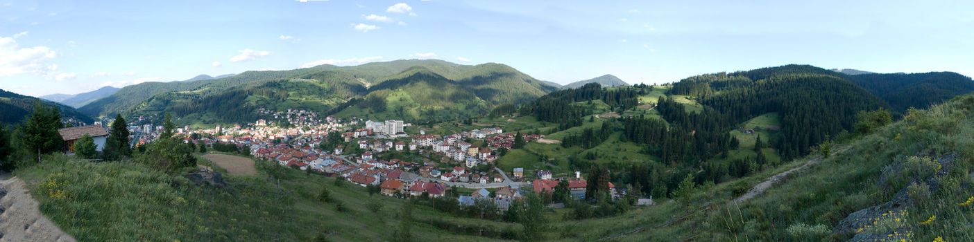 high view of Chepelare, Bulgaria. Small ski town in Rodopa mountains