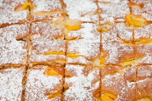 Fresh apricots inside a deliciously light sheet cake.