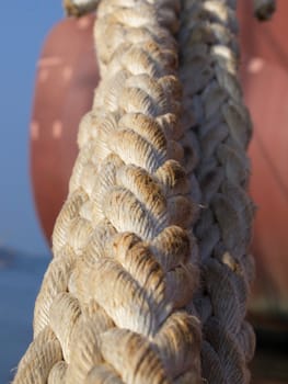 ropes on the new boat in the shipyard