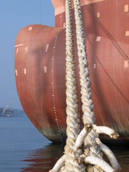 ropes on the new boat in the shipyard