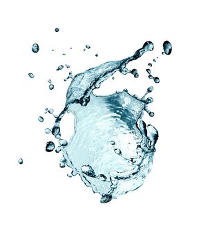 Abstract blue splashing water on white background