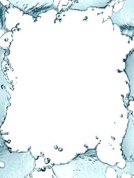 Abstract blue splashing water as picture frame on white background