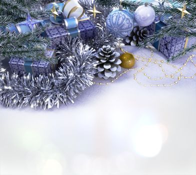 Happy New Year and Merry Christmas decorative composition with place for you text