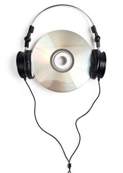 Headphones with blank CD on white background