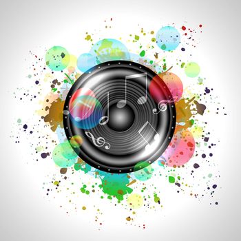 Image of music speaker against colourful background