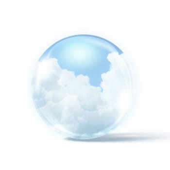 White clouds in blue sky inside a glass sphere