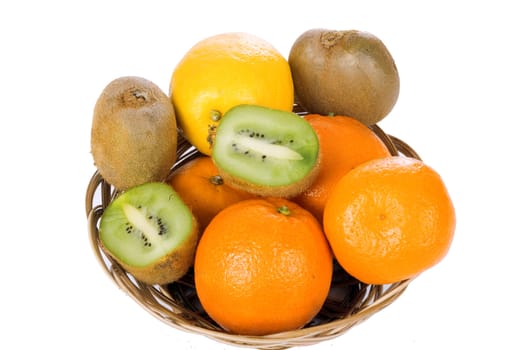 Kiwi, oranges, lemons and tangerines isolated on white background