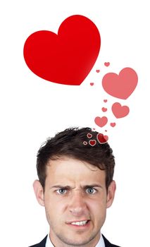 Young persons head looking with gesture at love signs