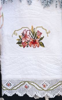 towel with crochet lace. handmade