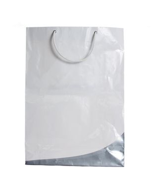 close up of a white paper bag on white background with clipping path