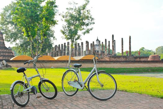 two bicycles in Sukhothai historical park, Thailand