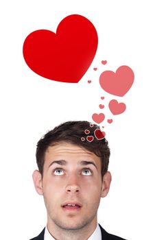 Young persons head looking with gesture at love signs