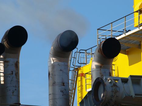 boat chimneys smoke and pollution       