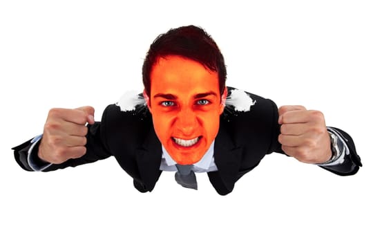 Angry business man with red exploding face, isolated