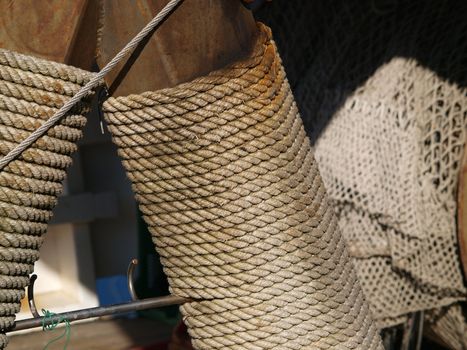 ropes and net on the fishin boat         