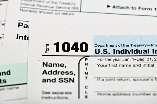 Tax forms 1040. U.S Individual Income Tax Return.