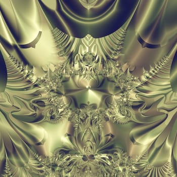 Elegant fractal design, abstract art, surreal metallic leaves 