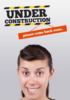 Young girl head looking at construction signs