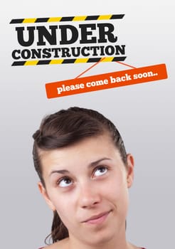 Young girl head looking at construction signs