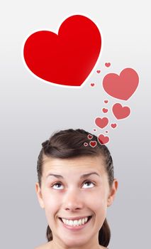 Young girl head looking with gesture at love signs