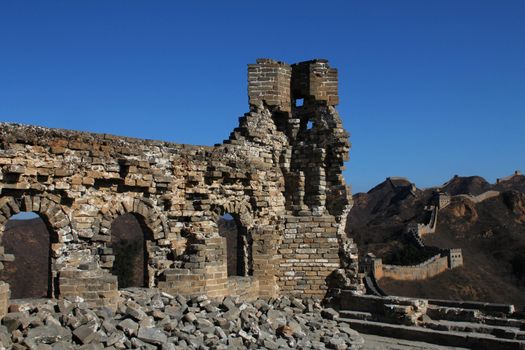 Ruins of a tower in the Great Wall of China, a UNESCO World Heritage Site, in autumn
