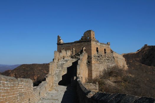 Ruins of a tower in the Great Wall of China, a UNESCO World Heritage Site, in autumn
