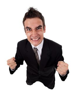 Happy businessman expressing success and victory concept, isolated on white