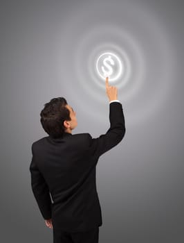 business man pressing money button 
