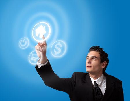 business man choosing home button