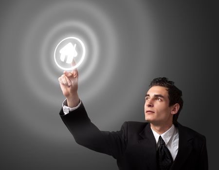 business man pressing home button