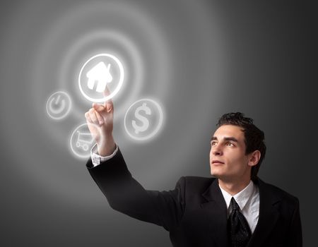 business man choosing home button