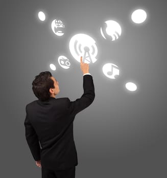 business man pressing Signal button 