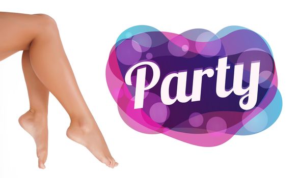 Sexy legs with abstract party sign isolated on white